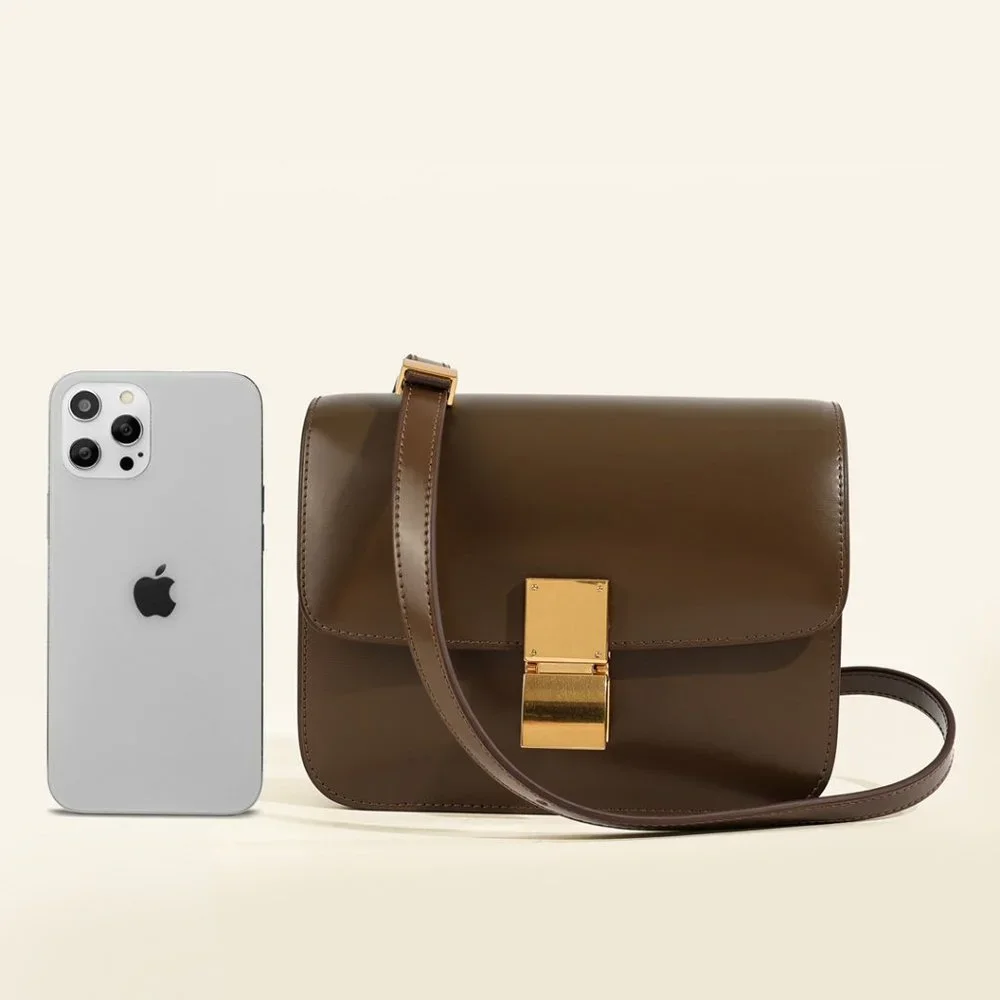 Italian Calfskin Leather Bag, Designer Bag, Italian Leather Box Bag - Picture 5 of 9